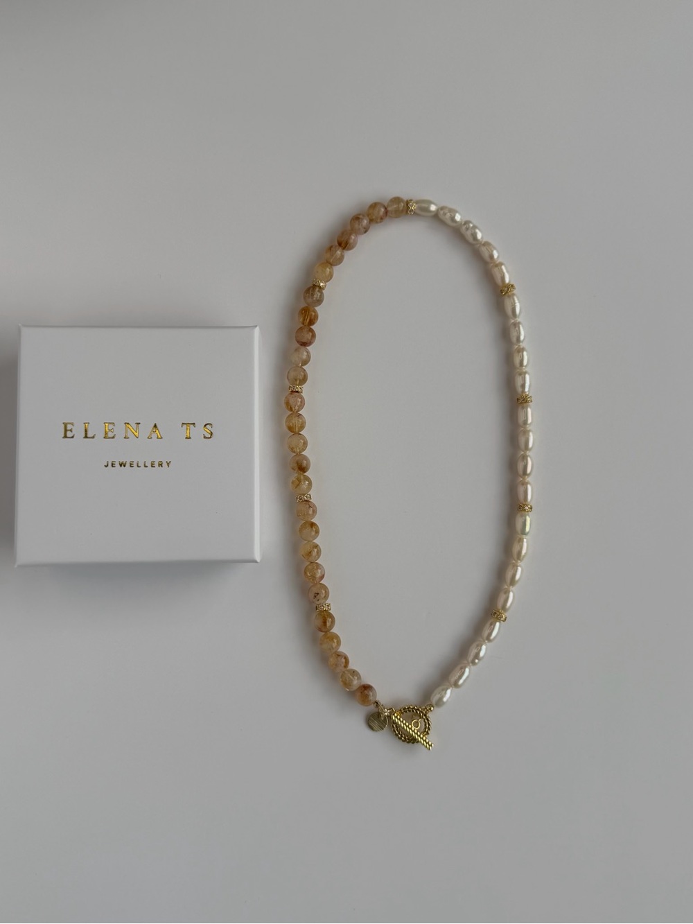 620 Citrine & Pearl Gold Toggle Necklace